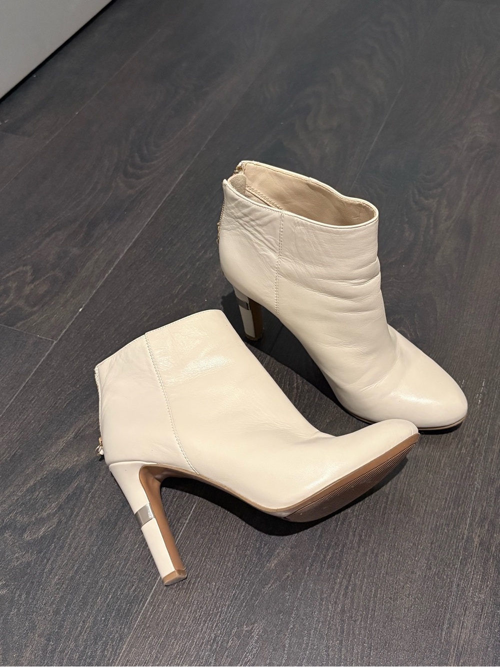 Women's Ivory Leather Ankle Booties - Elegant High Heel - Nine WEST